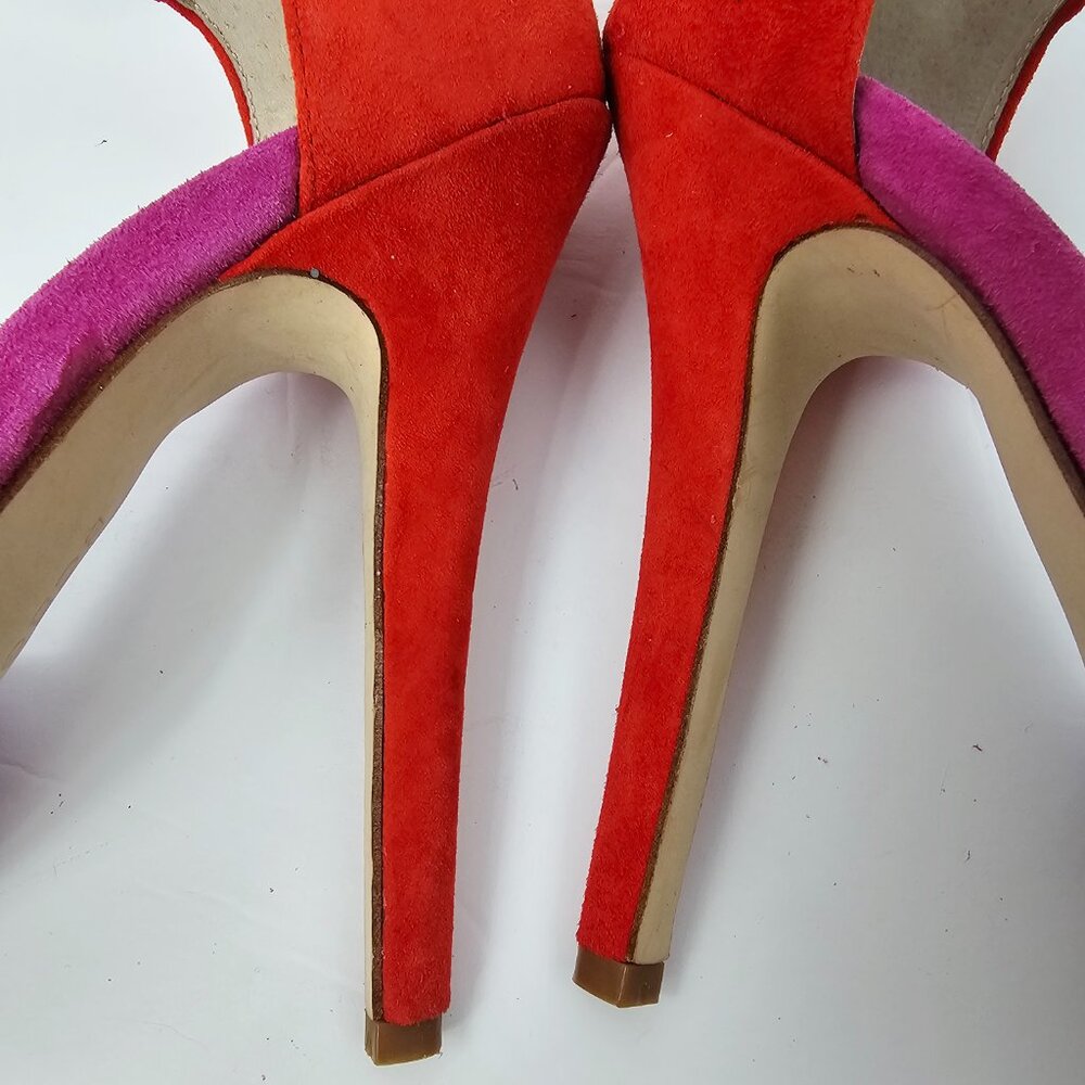 BCBGeneration Women's Orange & Purple Suede Peep Toe Stiletto Heels Size 9B - Picture 9 of 13
